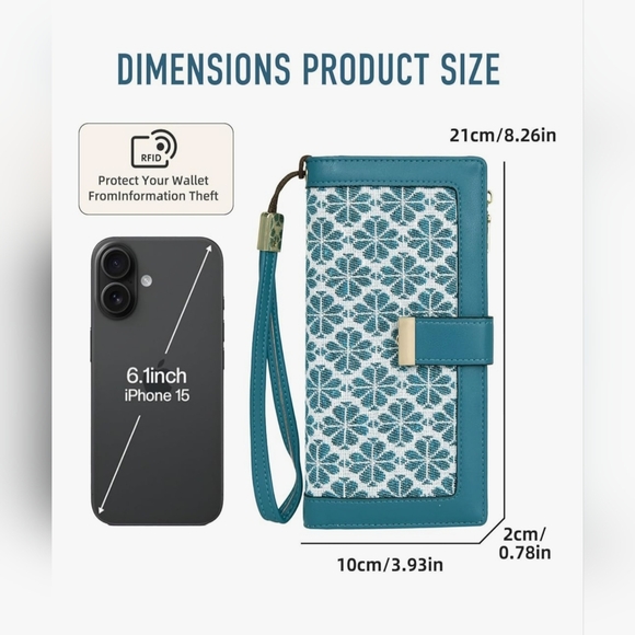 Wristlet Wallet - Teal White Floral - RFID Card Trifold Card Holder. NWT! - Picture 3 of 4